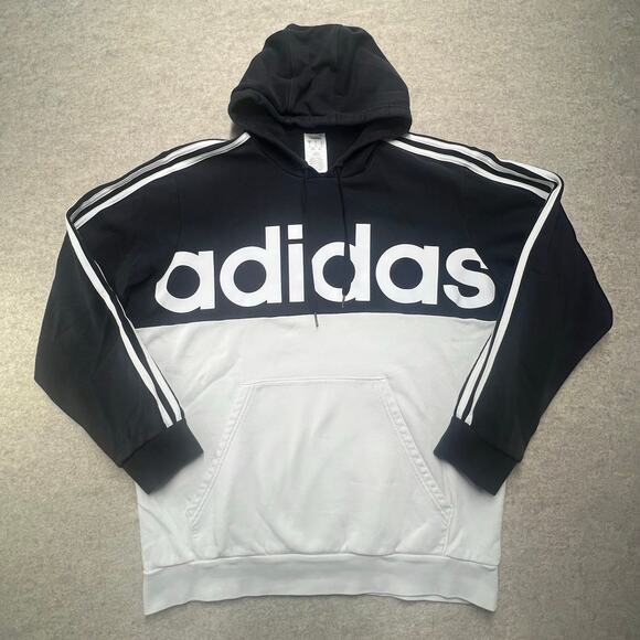 adidas Essentials Colorblock Pullover Hoodie Sweatshirt Black White Men’s XL - Picture 1 of 6